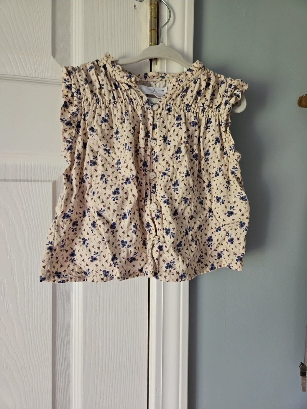 Zara Cream Top with Blue and Purple Floral Print